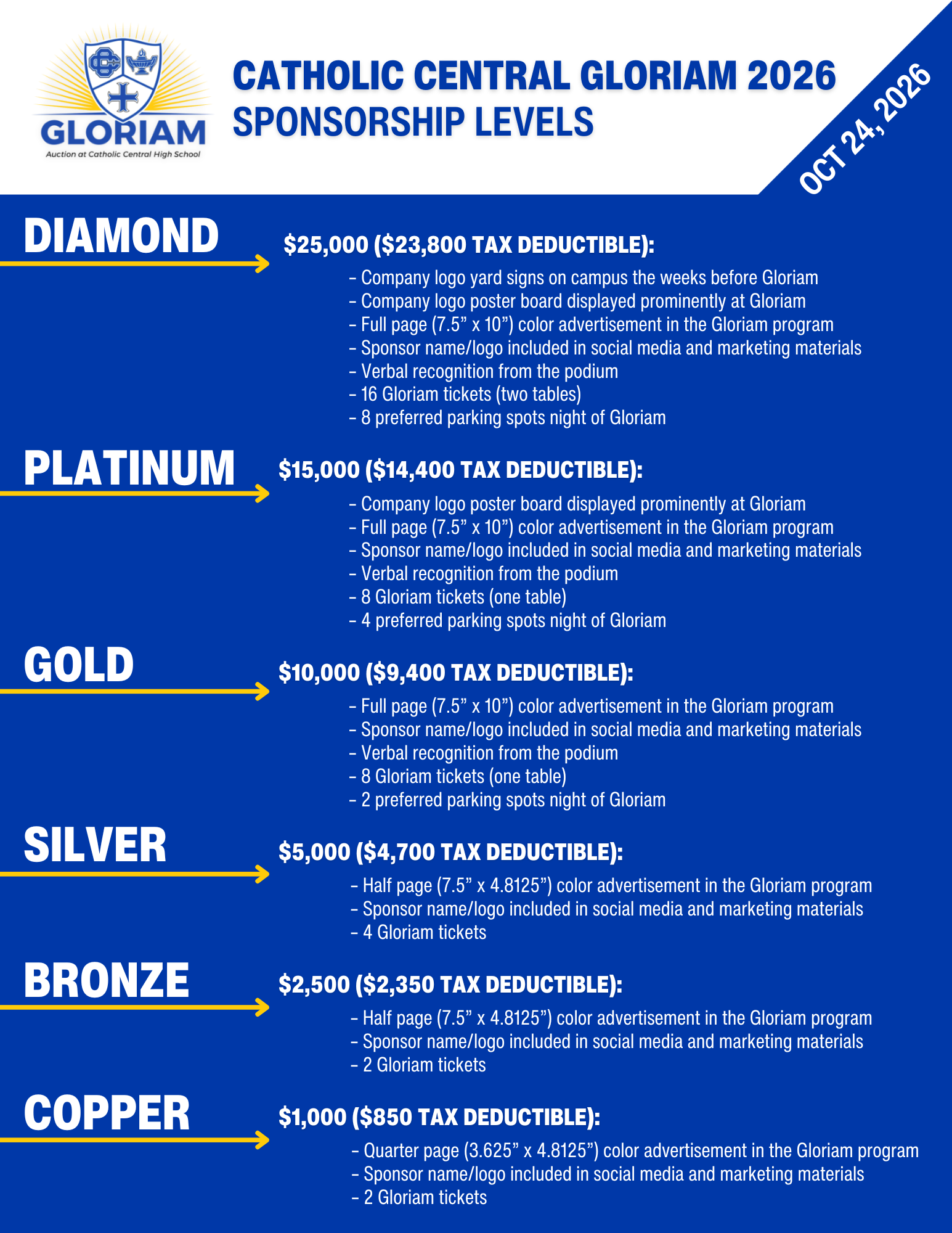 Gloriam Sponsorship Levels and Benefits